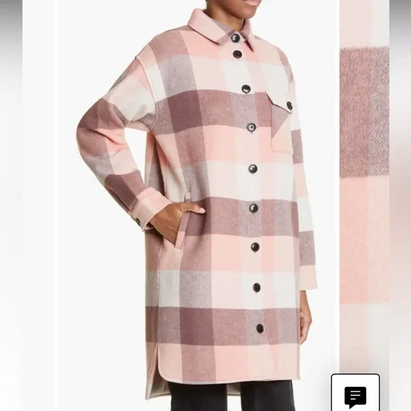 Monrow pink plaid oversized plaid shirt jacket/ shacket